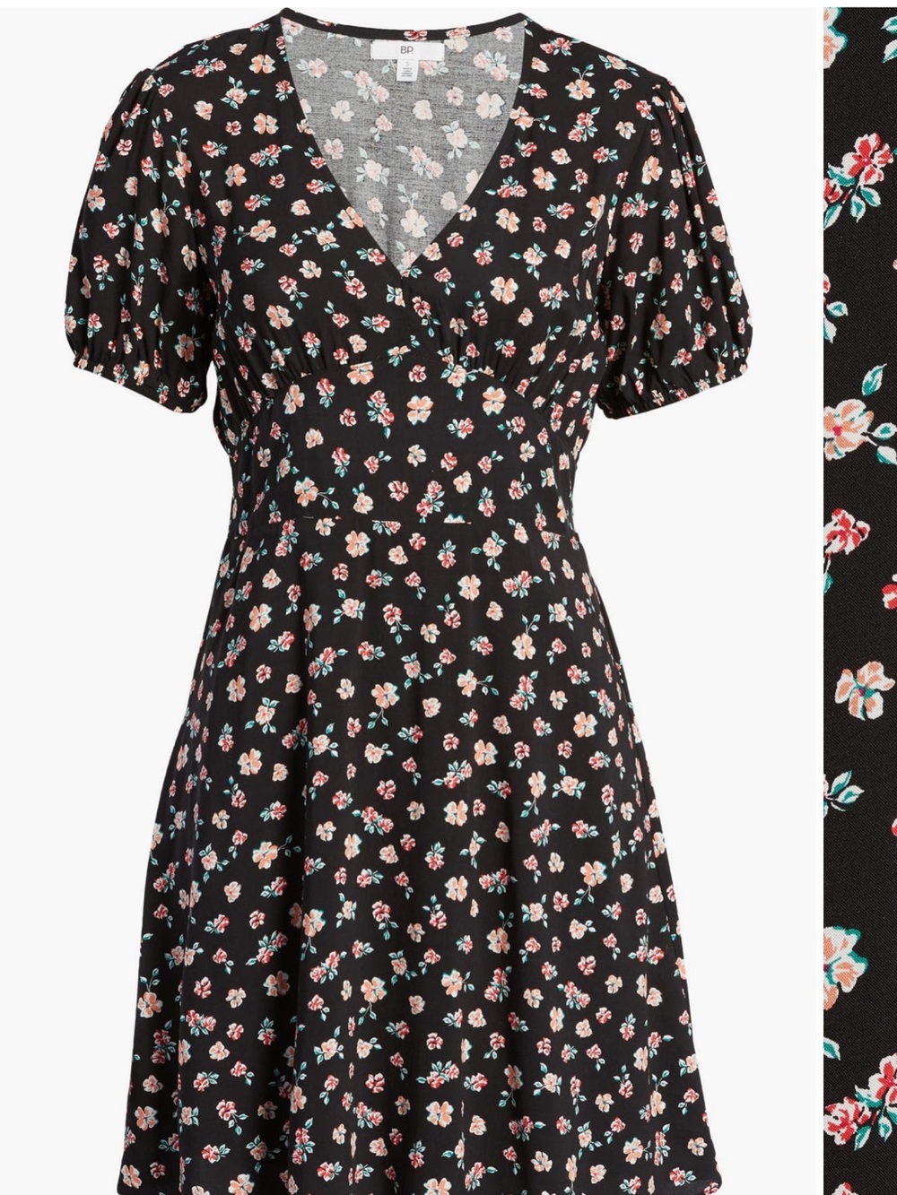 Nordstrom Black Mini Dress with Pink and Cream Floral Print